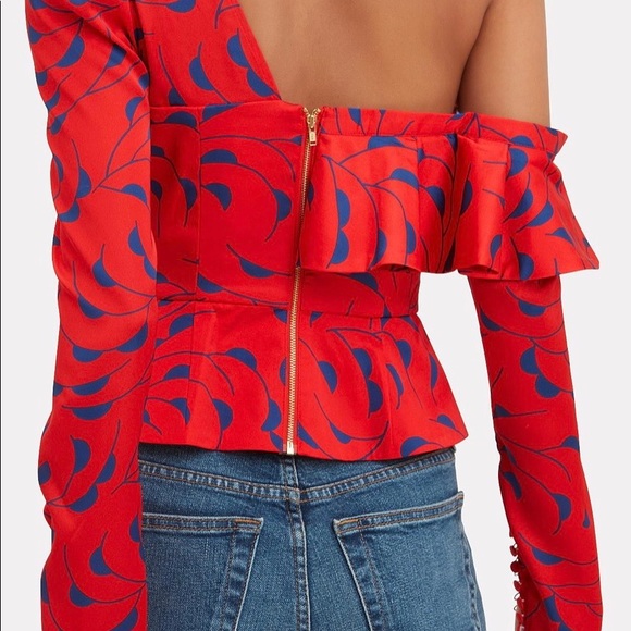 Self Portrait Azalea Print Ruffle detail one shoulder top - Picture 2 of 3